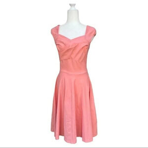 MUXXN Peach 50s Style Swing Fit Flare Cap Sleeve Dress Rockabilly Sz‎ Small​​